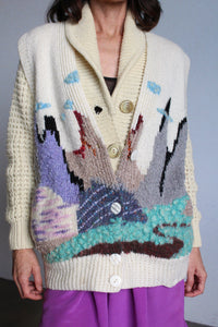 1970s Hand Knit Art to Wear Landscape Sweater Vest