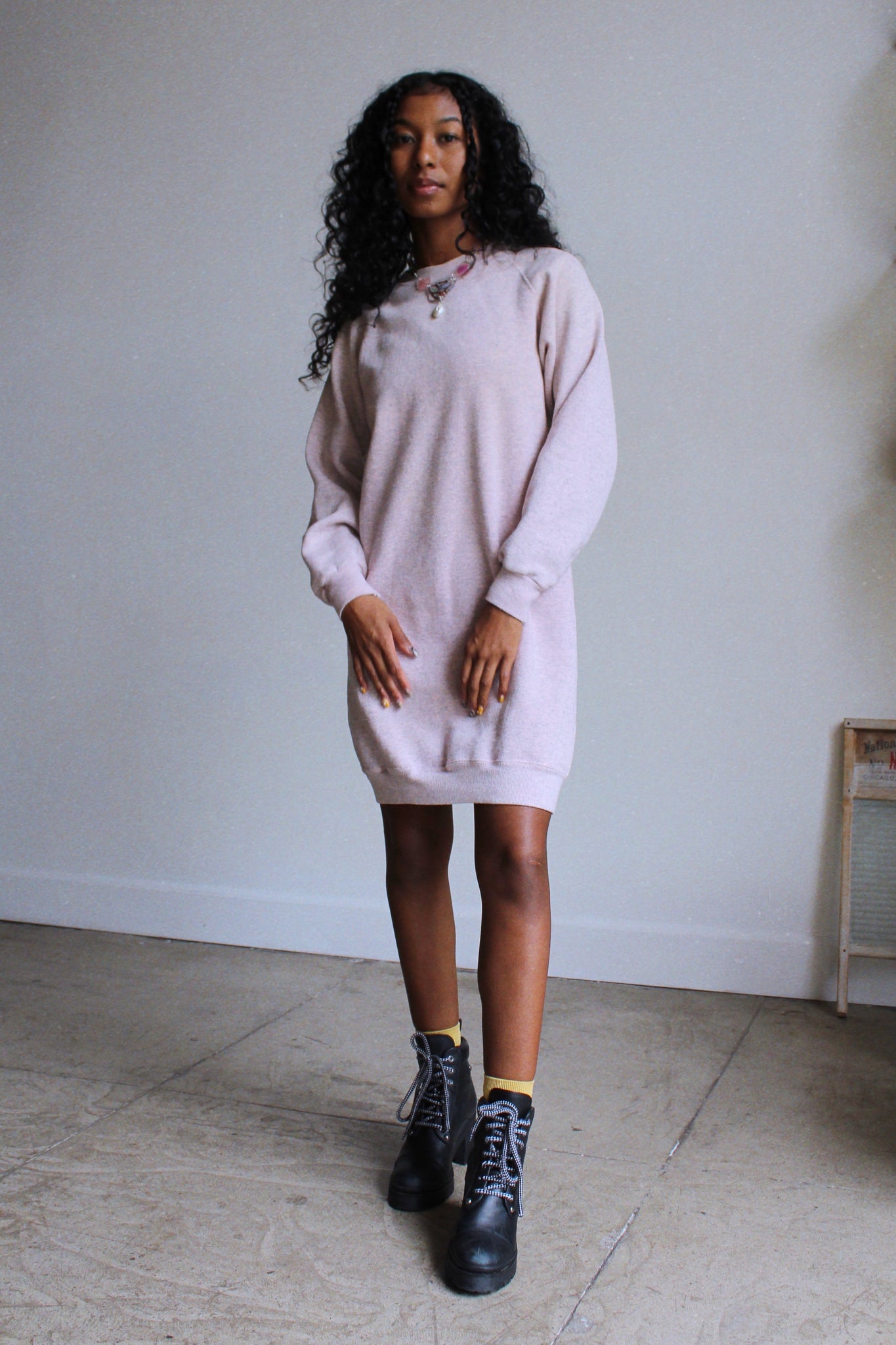 Heather Pink Raglan Sweater Dress – 3 Women