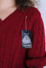 Load image into Gallery viewer, 1990s Maroon Wool Deadstock Cable Knit V-neck Sweater