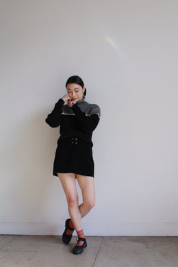 1990s Express Black Lace Up Mini Skirt