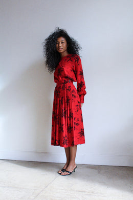 1980s Red Rose Dress Set