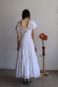 1980s White Lace Jersey Knit Dress