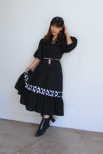 Load image into Gallery viewer, 1970s Black &amp; White Appliqué Gauze Dress w/ Ballon Sleeves