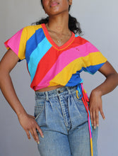 Load image into Gallery viewer, 1970s REWORKED Hang Ten Rainbow Striped Tee