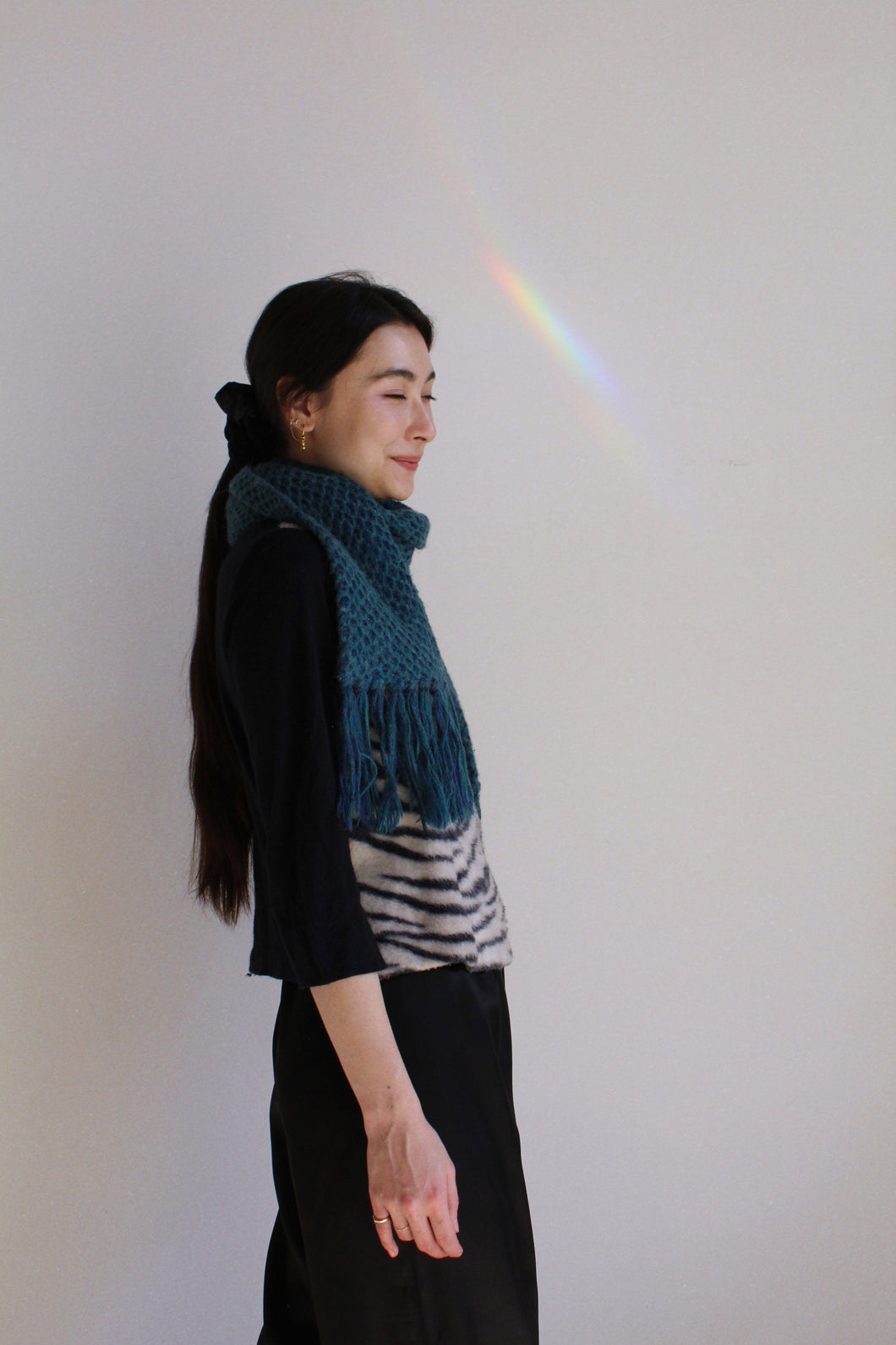 Vintage Turquoise Blue Fringe Scarf
