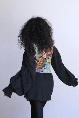 1970s Black Gauze Poet Blouse