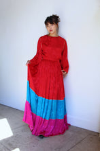 Load image into Gallery viewer, 1980s Oscar De La Renta Silk Brocade Rose Color Block Blouse and Maxi Skirt Set