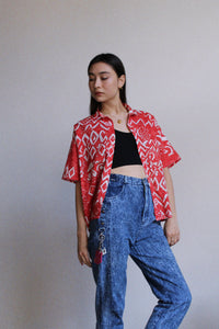 1980s Abstract Print Boxy Button Down