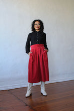 Load image into Gallery viewer, 1970s Red Corduroy Pleated Midi Skirt