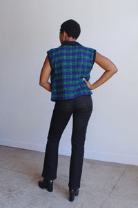 Plaid Knit Open Sweater Vest