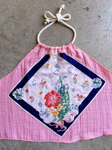 Hankie Halter Top Pink Gauze - Blue Floral Bouquet | Small
