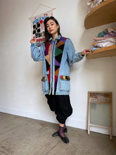 Load image into Gallery viewer, 1980s Hooded Patchwork Denim &amp; Suede Color Block Jacket