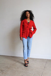 1970s Red Ribbed Knit Cardigan