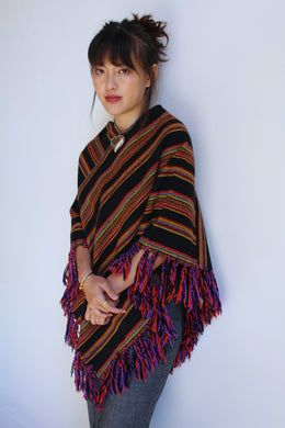 1970s Italian Rainbow Striped Fringe Poncho