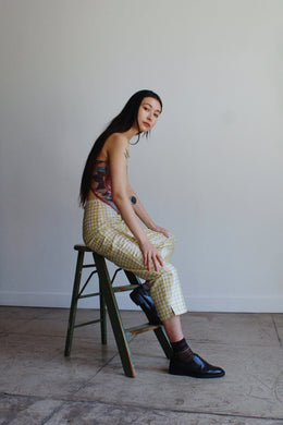 90s Chartreuse Silk Plaid Trousers