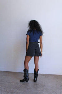 1980s Black Cotton Buckle Waist Cuffed Shorts