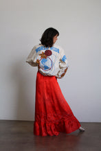 Load image into Gallery viewer, Antique Red Silk Satin Metallic Embroidered Floor Length Shoestring Skirt