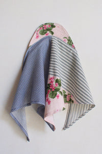 Patchwork Bonnet - Pink Floral w/ Grey Stripes