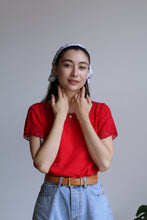 Load image into Gallery viewer, Red Floral Cutout Blouse