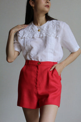 1980s White Linen & Lace Blouse