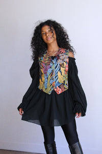 1970s Black Gauze Poet Blouse