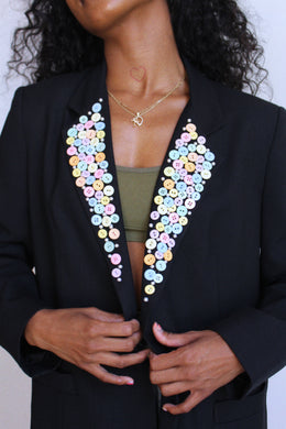 1980s Button Embellished Black Blazer