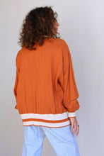 Load image into Gallery viewer, 1990s Burnt Orange &amp; White Striped Linen Cardigan
