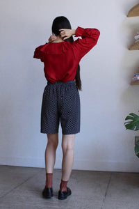 1990s Red Silk Ruffle Collar Blouse 