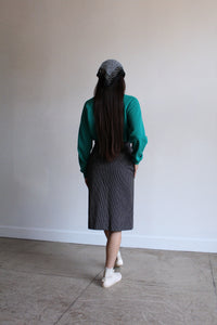 Pinstripe Cotton Pencil Skirt w/ Tie Waist