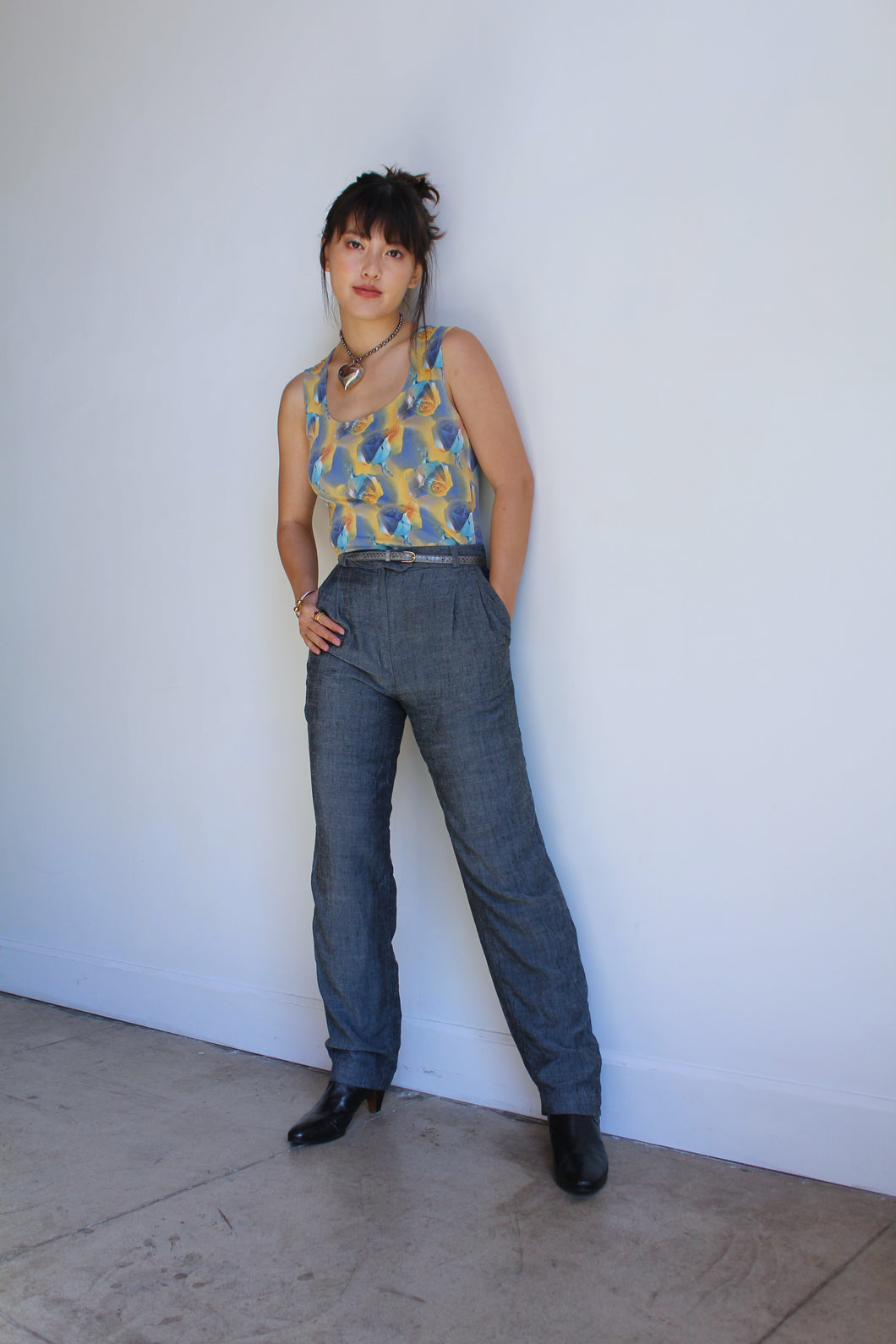 1980s Blue Iridescent Pleated Trousers