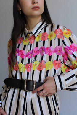 Striped Violet Silk Blouse
