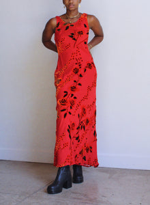 Red Rose Velvet Burnout Maxi Dress