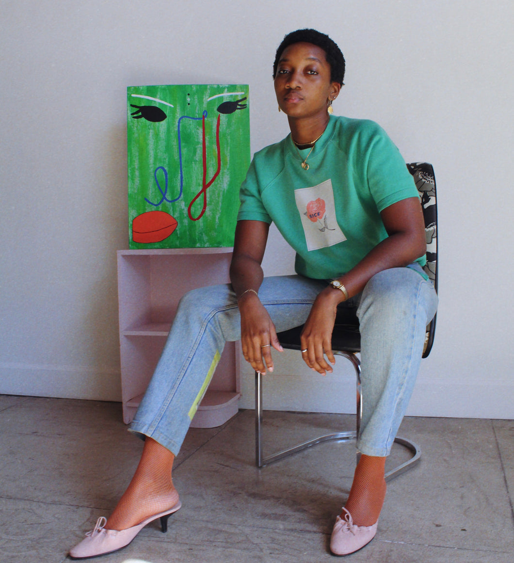 Primary Rose Green Raglan Sweater | Medium