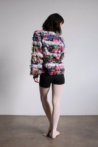 Paula Sweet Muslin Mink Art to Wear Black Floral Cotton Cardigan Sweater