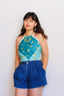 1980s Pleated Dark Denim Cut off Shorts