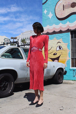 1980s Pleated Fuchsia Pink Sequin Dress - NWT