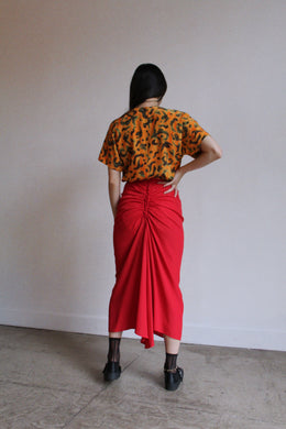 1980s Red Ruched Back Wiggle Skirt