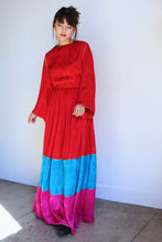 Load image into Gallery viewer, 1980s Oscar De La Renta Silk Brocade Rose Color Block Blouse and Maxi Skirt Set