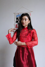 Load image into Gallery viewer, Vintage Sheer Scarlet Pink Ao Dai Dress w/ Glitter Appliqués