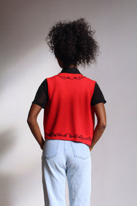 Red Knit Appliqué Vest