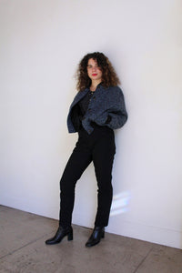 1990s Blue & Black Quilted Abstract Print Bomber Jacket