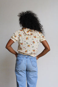 1970s Poppy Print Hooded Zip Up Blouse