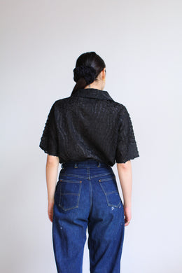 1990s Black Silk Ribbon Blouse