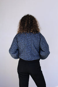 1990s Blue & Black Quilted Abstract Print Bomber Jacket