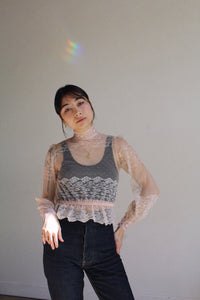1970s Victorian Pink Lace Blouse