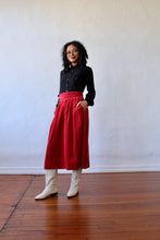 Load image into Gallery viewer, 1970s Red Corduroy Pleated Midi Skirt