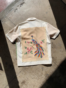 Peacock Embroidered Linen Fringe Shirt