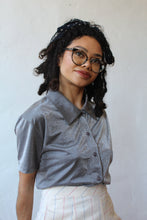 Load image into Gallery viewer, 1990s Gunmetal Metallic Grey Button Up Blouse