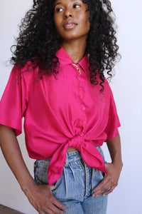1990s Fuchsia Pink Silk Blouse