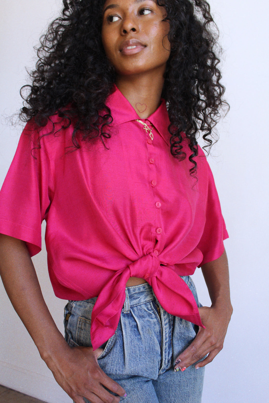 1990s Fuchsia Pink Silk Blouse